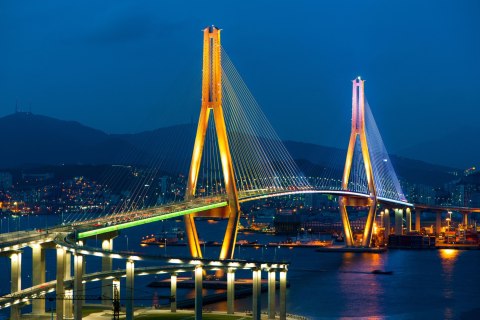 Obraz Na Płótnie Most Busan Harbor Bridge, Korea Południowa Obraz Na Płótnie Most Busan Harbor Bridge, Korea Południowa