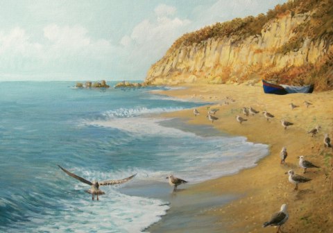 Obraz Na Płótnie Mewy Plaża I Morze Obraz Na Płótnie Mewy Plaża I Morze