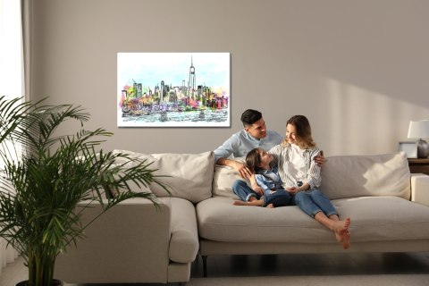 Obraz Na Płótnie Nowojorska Panorama Z Akwarelowym Akcentem Obraz Na Płótnie Nowojorska Panorama Z Akwarelowym Akcentem