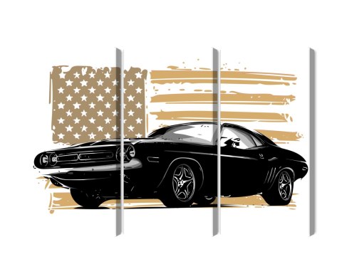 Obraz Wieloczęściowy Amerykański Muscle Car Na Tle Flagi Usa Obraz Wieloczęściowy Amerykański Muscle Car Na Tle Flagi Usa