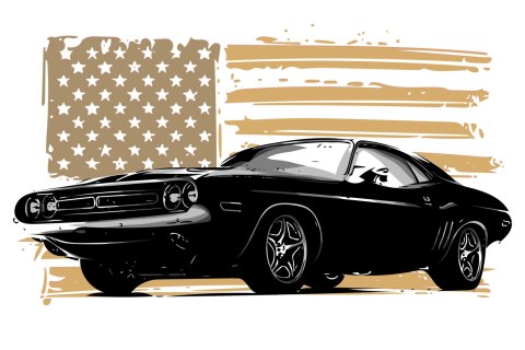 Obraz Wieloczęściowy Amerykański Muscle Car Na Tle Flagi Usa Obraz Wieloczęściowy Amerykański Muscle Car Na Tle Flagi Usa