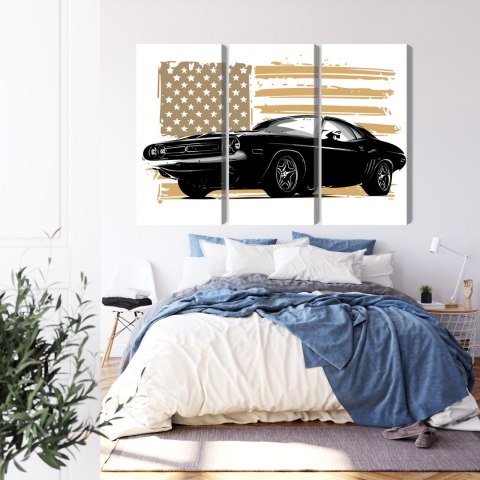 Obraz Wieloczęściowy Amerykański Muscle Car Na Tle Flagi Usa Obraz Wieloczęściowy Amerykański Muscle Car Na Tle Flagi Usa