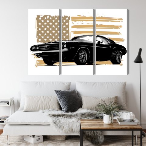 Obraz Wieloczęściowy Amerykański Muscle Car Na Tle Flagi Usa Obraz Wieloczęściowy Amerykański Muscle Car Na Tle Flagi Usa
