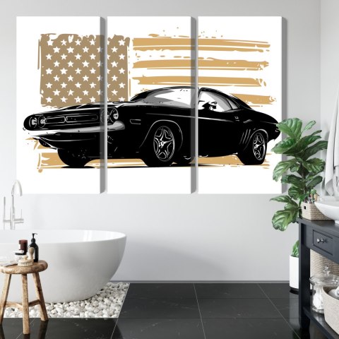 Obraz Wieloczęściowy Amerykański Muscle Car Na Tle Flagi Usa Obraz Wieloczęściowy Amerykański Muscle Car Na Tle Flagi Usa