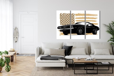 Obraz Wieloczęściowy Amerykański Muscle Car Na Tle Flagi Usa Obraz Wieloczęściowy Amerykański Muscle Car Na Tle Flagi Usa