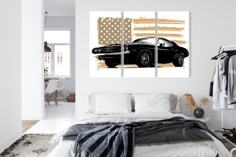 Obraz Wieloczęściowy Amerykański Muscle Car Na Tle Flagi Usa Obraz Wieloczęściowy Amerykański Muscle Car Na Tle Flagi Usa