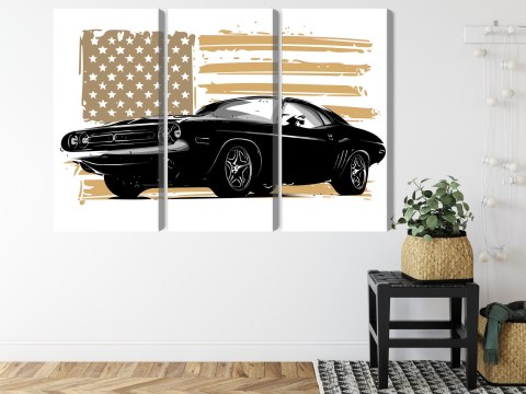 Obraz Wieloczęściowy Amerykański Muscle Car Na Tle Flagi Usa Obraz Wieloczęściowy Amerykański Muscle Car Na Tle Flagi Usa