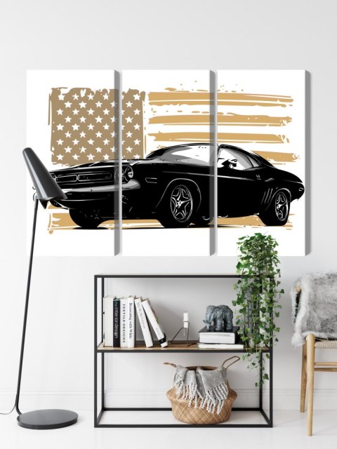Obraz Wieloczęściowy Amerykański Muscle Car Na Tle Flagi Usa Obraz Wieloczęściowy Amerykański Muscle Car Na Tle Flagi Usa