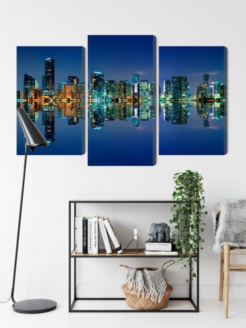Obraz Wieloczęściowy Panorama Miami Nocą Horyzontalny Widok Obraz Wieloczęściowy Panorama Miami Nocą Horyzontalny Widok