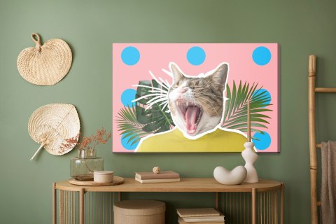 Obraz Na Płótnie Kot I Liście - Styl Pop Art Obraz Na Płótnie Kot I Liście - Styl Pop Art