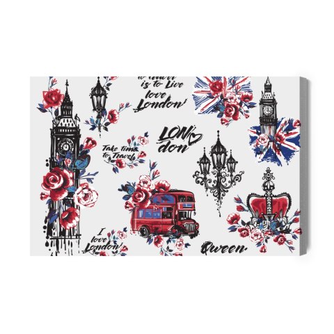 Obraz Na Płótnie Londyńskie Symbole I Kwiaty Obraz Na Płótnie Londyńskie Symbole I Kwiaty