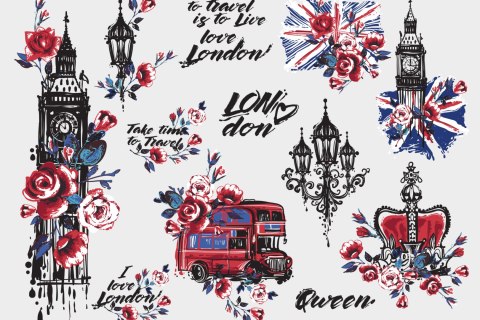 Obraz Na Płótnie Londyńskie Symbole I Kwiaty Obraz Na Płótnie Londyńskie Symbole I Kwiaty