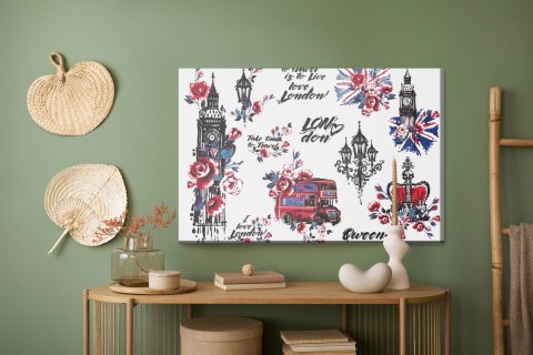 Obraz Na Płótnie Londyńskie Symbole I Kwiaty Obraz Na Płótnie Londyńskie Symbole I Kwiaty