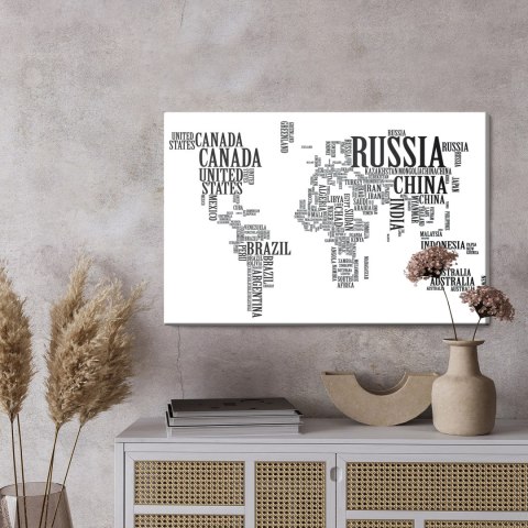 Obraz Na Płótnie Mapa Świata Z Czarnych Napisów Obraz Na Płótnie Mapa Świata Z Czarnych Napisów