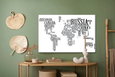 Obraz Na Płótnie Mapa Świata Z Czarnych Napisów Obraz Na Płótnie Mapa Świata Z Czarnych Napisów