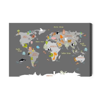 Obraz Na Płótnie Mapa Świata Ze Zwierzątkami