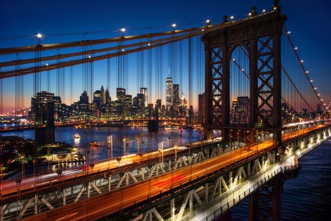 Obraz Na Płótnie Nocny Widok 3D Na Manhattan Bridge Obraz Na Płótnie Nocny Widok 3D Na Manhattan Bridge