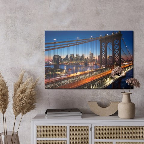 Obraz Na Płótnie Nocny Widok 3D Na Manhattan Bridge Obraz Na Płótnie Nocny Widok 3D Na Manhattan Bridge