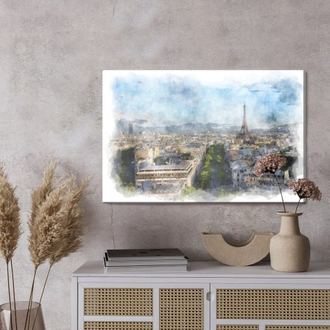 Obraz Na Płótnie Panorama Paryża - Akwarela Obraz Na Płótnie Panorama Paryża - Akwarela