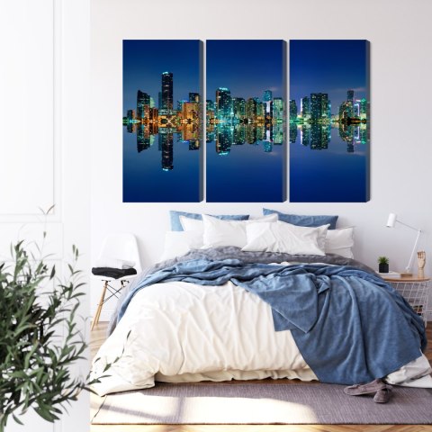 Obraz Wieloczęściowy Panorama Miami Nocą Horyzontalny Widok Obraz Wieloczęściowy Panorama Miami Nocą Horyzontalny Widok
