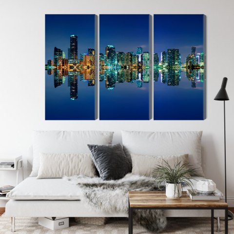 Obraz Wieloczęściowy Panorama Miami Nocą Horyzontalny Widok Obraz Wieloczęściowy Panorama Miami Nocą Horyzontalny Widok