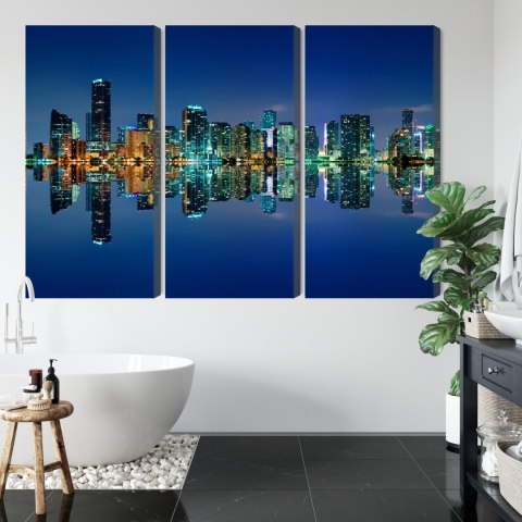 Obraz Wieloczęściowy Panorama Miami Nocą Horyzontalny Widok Obraz Wieloczęściowy Panorama Miami Nocą Horyzontalny Widok