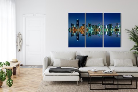 Obraz Wieloczęściowy Panorama Miami Nocą Horyzontalny Widok Obraz Wieloczęściowy Panorama Miami Nocą Horyzontalny Widok
