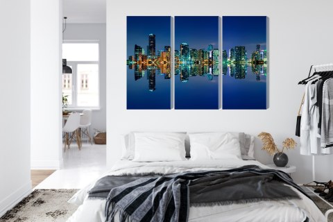 Obraz Wieloczęściowy Panorama Miami Nocą Horyzontalny Widok Obraz Wieloczęściowy Panorama Miami Nocą Horyzontalny Widok