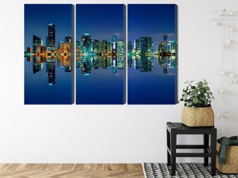 Obraz Wieloczęściowy Panorama Miami Nocą Horyzontalny Widok Obraz Wieloczęściowy Panorama Miami Nocą Horyzontalny Widok