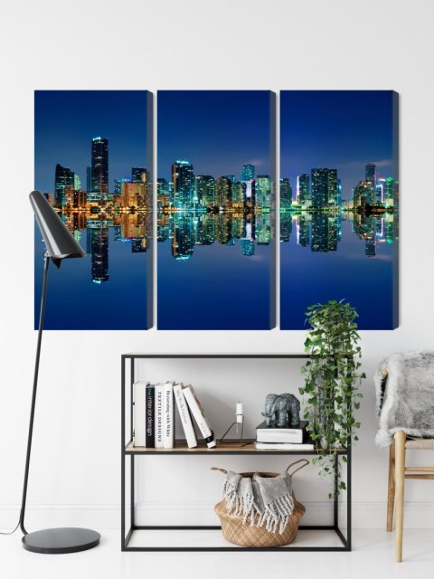 Obraz Wieloczęściowy Panorama Miami Nocą Horyzontalny Widok Obraz Wieloczęściowy Panorama Miami Nocą Horyzontalny Widok