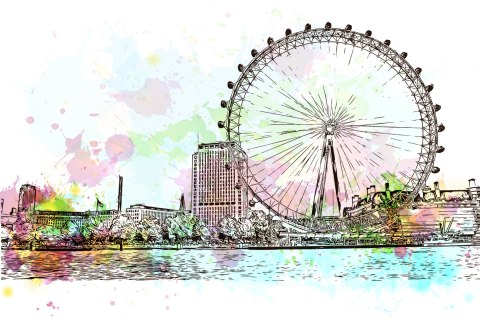Obraz Na Płótnie London Eye Malowany Akwarelą Obraz Na Płótnie London Eye Malowany Akwarelą