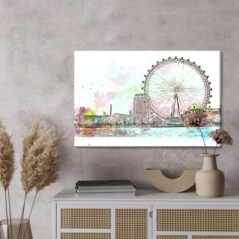 Obraz Na Płótnie London Eye Malowany Akwarelą Obraz Na Płótnie London Eye Malowany Akwarelą