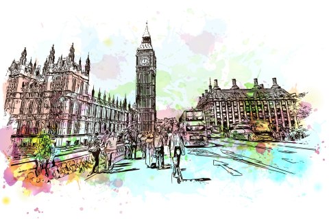 Obraz Na Płótnie Londyńska Ulica Malowana Akwarelą Obraz Na Płótnie Londyńska Ulica Malowana Akwarelą