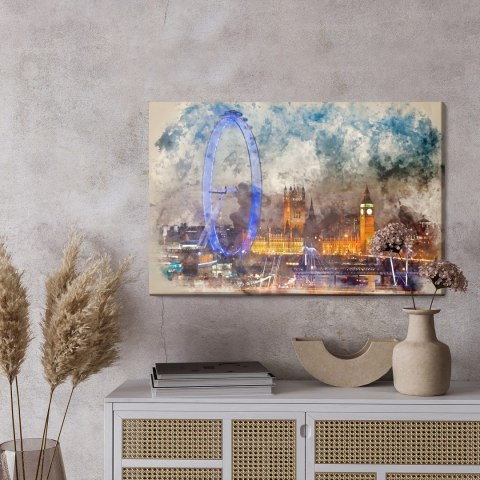Obraz Na Płótnie Panorama Londynu Malowana Akwarelą Obraz Na Płótnie Panorama Londynu Malowana Akwarelą