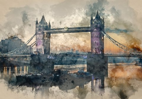 Obraz Na Płótnie Widok Na Tower Bridge Malowany Akwarelą Obraz Na Płótnie Widok Na Tower Bridge Malowany Akwarelą
