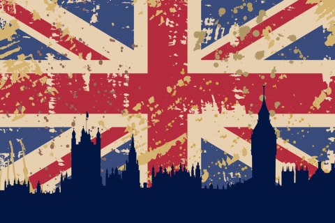 Obraz Na Płótnie Flaga Wielkiej Brytanii Z Sylwetką Londynu Obraz Na Płótnie Flaga Wielkiej Brytanii Z Sylwetką Londynu