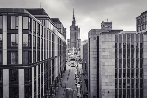 Obraz Wieloczęściowy Panorama Centrum Warszawy Czarno-Biała Obraz Wieloczęściowy Panorama Centrum Warszawy Czarno-Biała