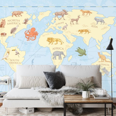 Fototapeta Klasyczna Mapa Świata Dla Dzieci