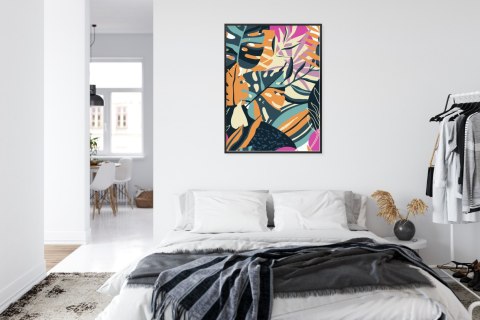 Plakat Wielokolorowe Tropikalne Liście Rama Aluminiowa Kolor Czarny