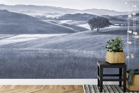 Fototapeta Rolling Hills Faded Vintage W Kolorze Niebieskim