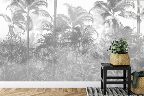 Fototapeta Tropical Trees And Leaves In Foggy Forest Wallpaper Design - 3D