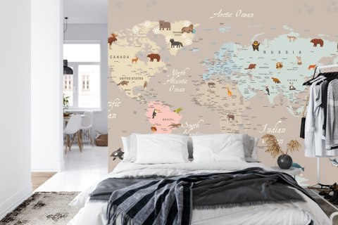 Fototapeta Animals World Map For Kids Wallpaper Design