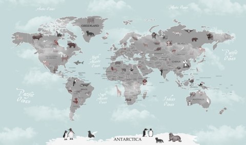 Fototapeta Animals World Map For Kids Wallpaper Design