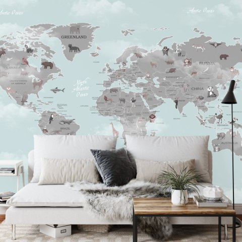 Fototapeta Animals World Map For Kids Wallpaper Design