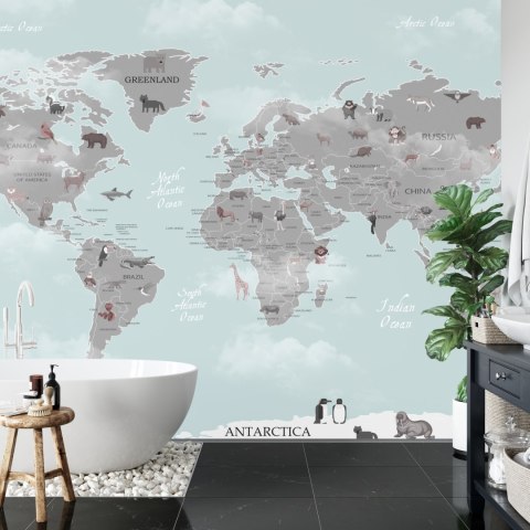 Fototapeta Animals World Map For Kids Wallpaper Design
