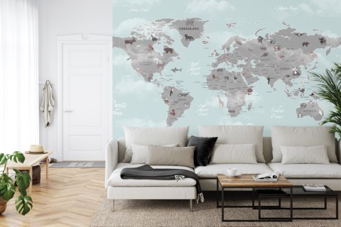 Fototapeta Animals World Map For Kids Wallpaper Design