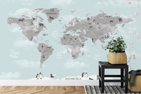 Fototapeta Animals World Map For Kids Wallpaper Design