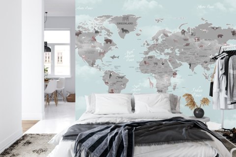 Fototapeta Animals World Map For Kids Wallpaper Design