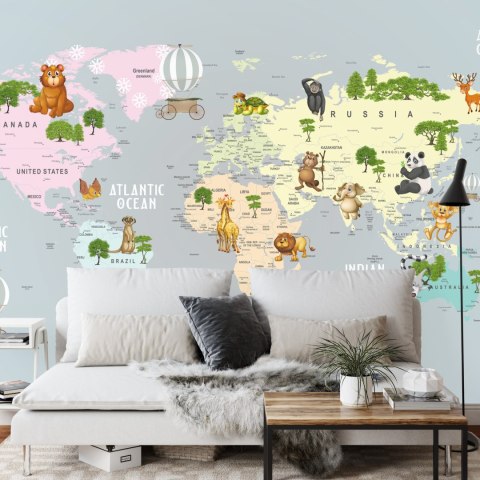 Fototapeta Animals World Map For Kids Wallpaper Design