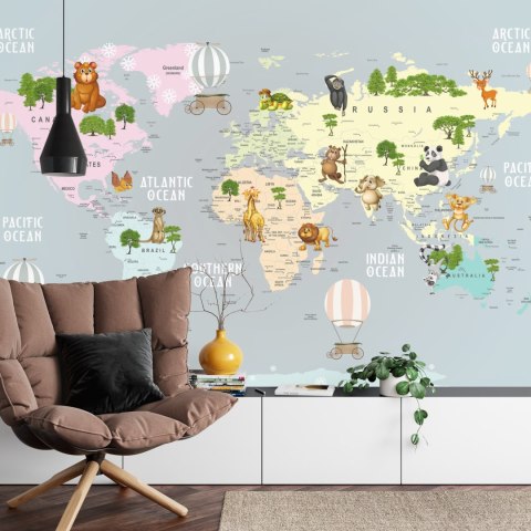 Fototapeta Animals World Map For Kids Wallpaper Design